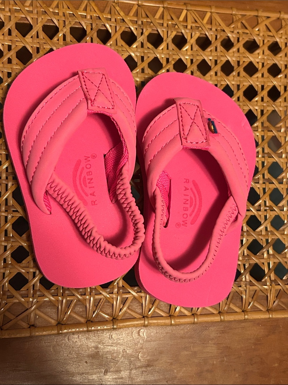 Rainbow- Pink Toddler Flip Flops with Back Strap